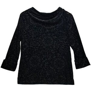 Weatherproof Women's Velvet Blouse Top Sz M Gray Black Floral Stretch